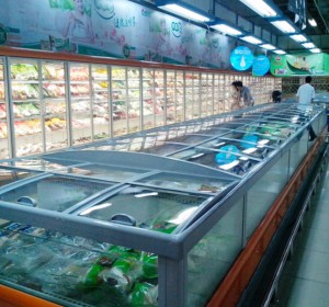 Supermarket display cabinet glass door & frame system