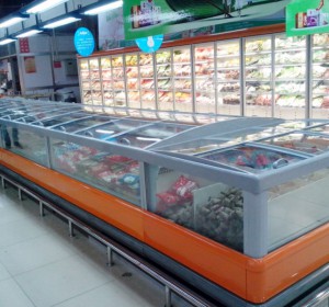 Supermarket display cabinet glass door & frame system