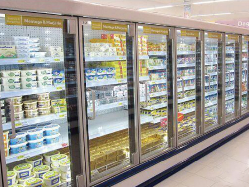 Supermarket display cabinet glass door & frame system