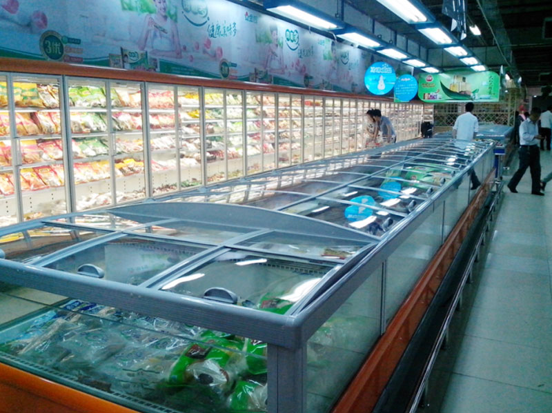 Supermarket display cabinet glass door & frame system